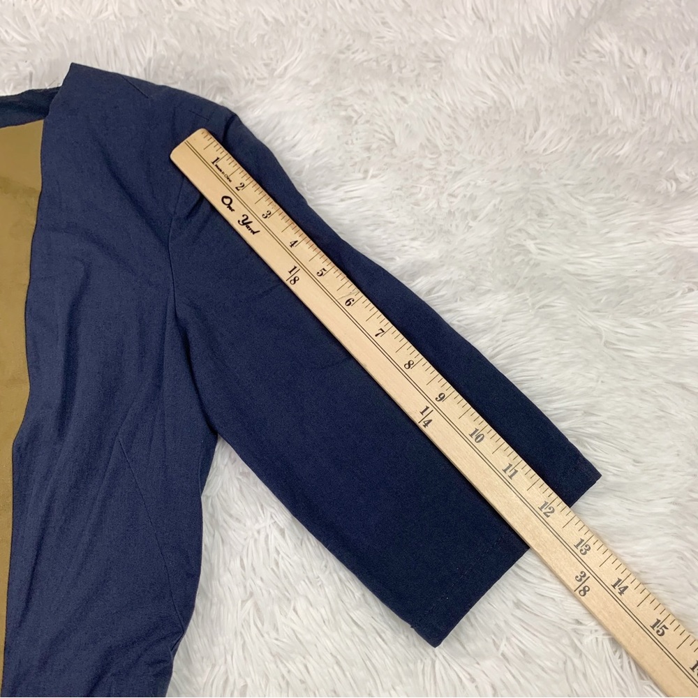 Trademark short sleeve square neck Colorblock dress pleated front navy blue - Picture 7 of 11